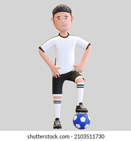 Germany Football Player Man Standing With Ball Under His Foot 3d Render Illustration