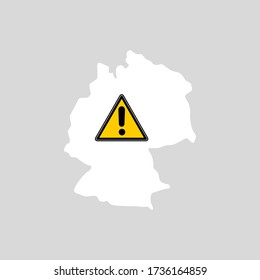 Germany Map With Caution Sign. Travel Ban. Immigration, Health, Business Risk And Danger In Germany During Covid 19 Coronavirus Pandemic Concept Illustration
