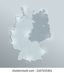 Germany Map Divided On West And East Germany With Regions, Design Glass Card 3D, Blank Template Raster