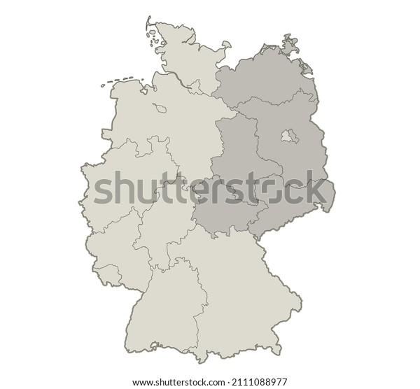 Germany map divided on West and East\
Germany with regions map, blank template\
raster