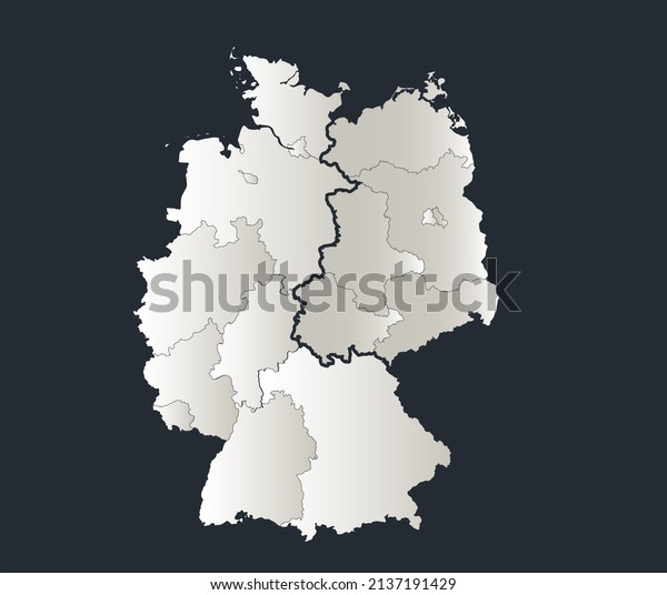 Germany map divided on West and East Germany,
Infographics flat design colors snow white, individual regions,
blank template
raster