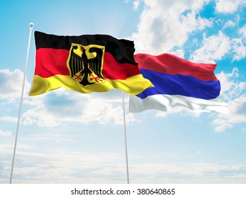 Germany & Republika Srpska Flags are waving in the sky