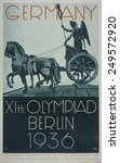 Germany--XIth Olympiad Berlin 1936. Poster depicts a profile view of the 