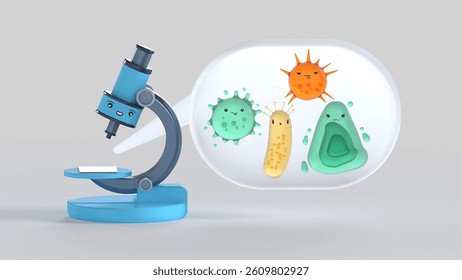germs and microscope 3d cute design