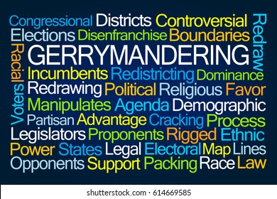 Gerrymandering Word Cloud On Blue Background