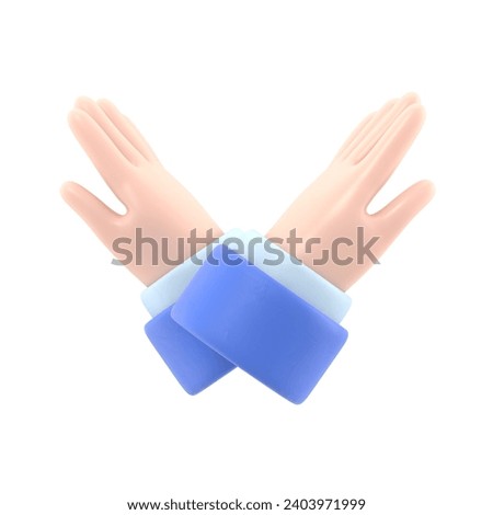 Gesture crossed hands. Rejection expression crossing arms. Negative symbol. Stop sign. Saying no. Defense or restriction. 3D illustration flat design. Isolated on white background.
