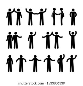 Gestures Of People Icons, Stick Figure Pictogram Man, Isolated Human Silhouettes Waving Hands