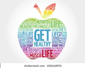 Get Healthy Apple Word Cloud, Health Concept