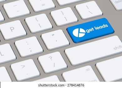 Get Leads Icon On Blue Key Of Computer Keyboard (3D Rendering)