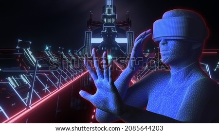 Get ready for the metaverse. A 3D virtual parallel world using glasses. 3D Avatar of a man.