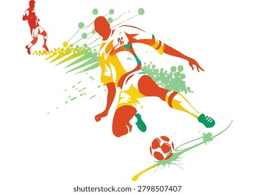 Get ready for a pulse-pounding explosion of soccer energy! This stunning, dynamic illustration perfectly captures the electrifying moment of a powerful slide tackle. From the main player's focused, intense slide to the distant, blurred opponent, every line and color bursts with movement and passion. The vibrant reds, yellows, and greens don't just depict a match; they represent the raw emotion, speed, and unstoppable energy that makes the beautiful game so captivating. This is more than just a picture; it's a window into the absolute heart-stopping action of championship football. Feel the rush of the game as you witness the thrill of the chase and the triumph of a perfectly executed move. Whether you're a player or a super-fan, this artwork is guaranteed to ignite your love for the game and leave you wanting more!