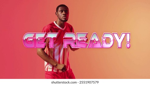 Get Ready! text image over athlete in sportswear on orange background. Fitness, motivation, active, typography, energizing, vibrant - Powered by Shutterstock