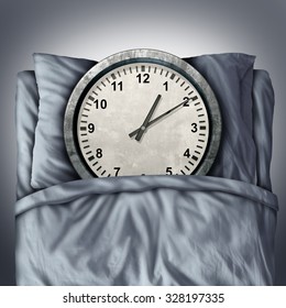 Getting Enough Sleep Concept Or Sleeping Trouble Symbol As A Clock In Bed On A Pillow As A Metaphor For Resting And Needed Relaxation For A Healthy Mind And Body Or Appointment  Schedule Stress.