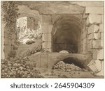 Gezicht in het Colosseum (1781) by Jean Grandjean. Vintage architectural illustration. Vintage artwork of building and architecture, beautiful illustration.