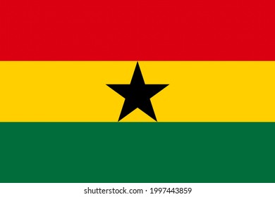 Ghanaian flag is a horizontal triband with a star in the center. The used colors in the flag are red, green, yellow, black