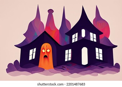 Ghost In Front Of Haunted House - Clipart.