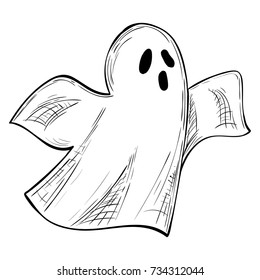 Ghost, Scary Halloween Sketch Illustration. 