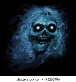 Ghost Skull. Smiling Ghost Background. Skull Smoke