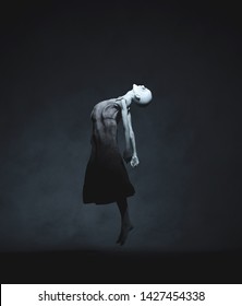 Ghost woman floating in dark room,3d rendering