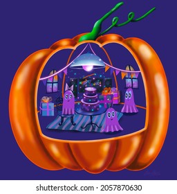 Ghosts Settled In A Small Pumpkin And Had A Party. Come See How They Have Fun!