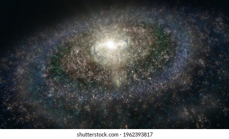 Giant Alien Spiral Galaxy In Deep Space. Concept 3D Illustration Of Fictional Galactic Stellar Milky Way Supercluster Created Without Third-party Elements Depicting Celestial Eternity Of The Universe.