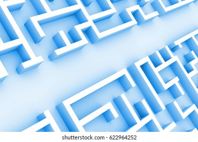 Giant Blue Maze Structure, With An Easy Path Maze Through The Labyrinth Structure (3d Illustration) 