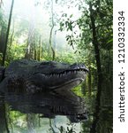 Giant crocodile in the lake,3d illustration conceptual 