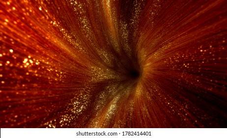 Giant Golden Gravitation Wormhole Vortex In Dark Space. Festive And Mesmerizing Abstract Looped 3D Animaton Background.