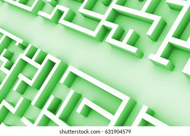 Giant Green Maze Structure, With An Easy Path Maze Through The Labyrinth Structure (3d Illustration) 