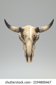 Giant Horned Bison Skull 3d Illustration
