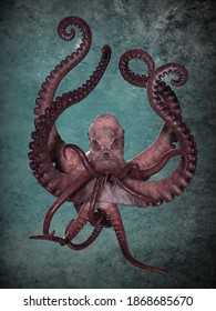 Giant Ocean Octopus. 3D Illustrative