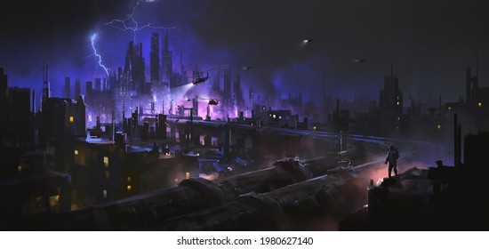 Giant pipeline extending to the city, digital painting, 3d illustration - Powered by Shutterstock