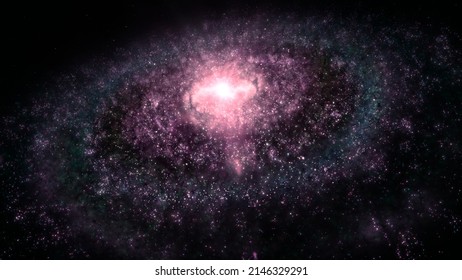 Giant Purple Alien Spiral Galaxy In Deep Space. Concept 3D Illustration Of Fictional Galactic Stellar Milky Way Supercluster Created Without Third-party Elements Depicting Strange Worlds In Universe.