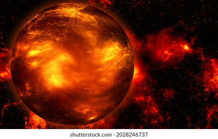 Giant Star Burning With Fiery Intensity. Red, Yellow And Orange Fusion Reaction From The Hot Gases. 3D Illustration.