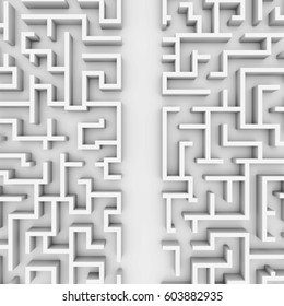 Giant White Maze Structure, With An Easy Path Maze Through Structure (3d Illustration)