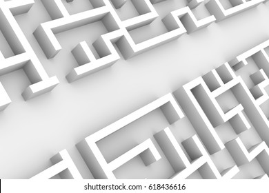 Giant White Maze Structure, With An Easy Path Maze Through The Labyrinth Structure (3d Illustration) 