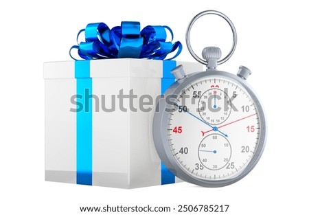 Gift box with Stopwatch, 3D rendering isolated on white background