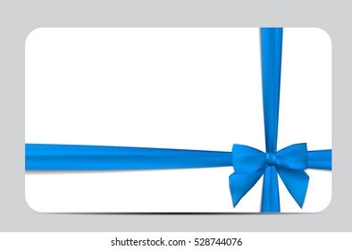 Gift Card With Blue Ribbon And Bow.  Illustration 