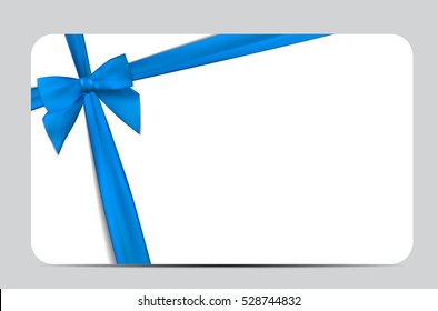 Gift Card With Blue Ribbon And Bow.  Illustration 