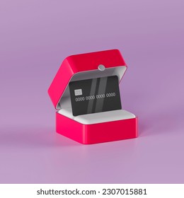 A gift card for a lover. 3D rendering. Credit card for online payments. In purple background color.