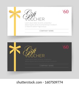 Gift card or voucher template design with golden thin gift bow white and black color, modern elegant gift certificate or coupon offer - Powered by Shutterstock