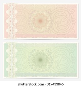 Gift certificate, Voucher, Coupon, ticket template. Guilloche pattern (watermark, spirograph). Blank background for banknote, money design, currency, bank note, check (cheque), ticket