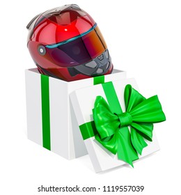 Gift concept, racing helmet inside gift box. 3D rendering - Powered by Shutterstock