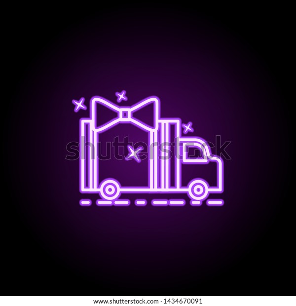 Gift delivery dusk style neon icon. Elements of\
birthday set. Simple icon for websites, web design, mobile app,\
info graphics
