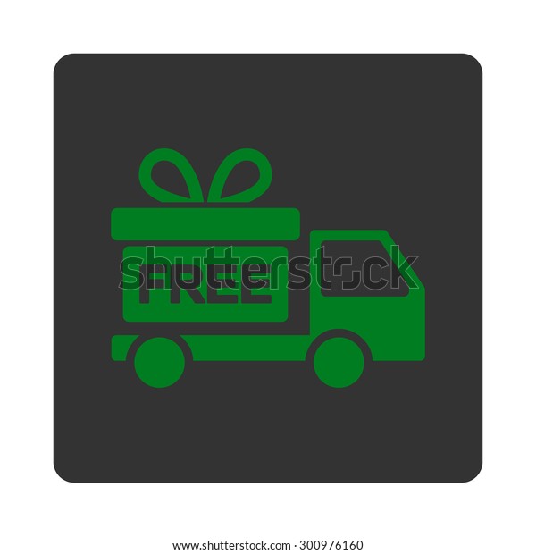 Gift delivery icon.\
Glyph style is green and gray colors, flat rounded square button on\
a white background.