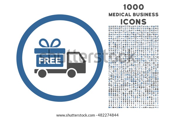Gift Delivery rounded glyph bicolor icon with\
1000 medical business icons. Set style is flat pictograms, cobalt\
and gray colors, white\
background.