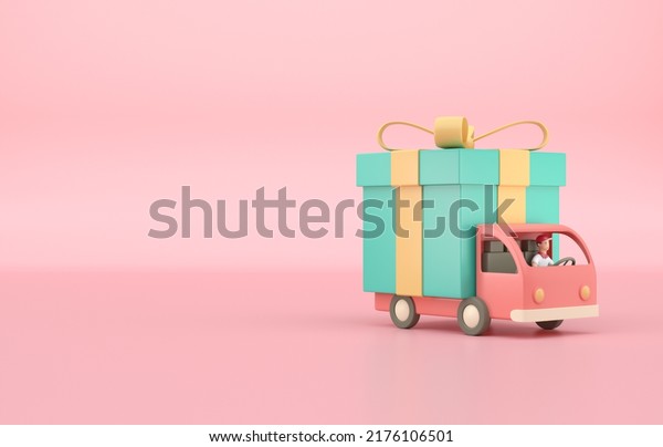 Gift delivery truck. 3D\
concept