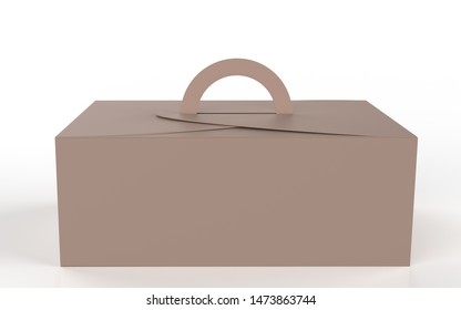 Gift Packaging Box With Handle Mock Up For Cake Paperboard Packaging Container Template For Muck Up.  3d Illustration