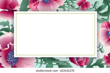 Gift Premium Certificate. Gift card. Gift voucher. Coupon template. Background for the invitation, shop, beauty salon, spa. Red poppies on a light green background. - Powered by Shutterstock