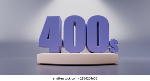 Gift voucher, 400 dollars card template. Discount, marketing promotion, blue color shopping value check coupon. 3d render - Powered by Shutterstock